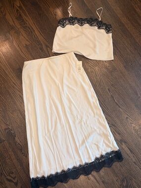 A New Day White Satin & Black Lace Detail SET